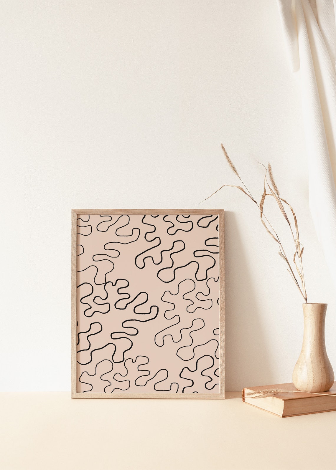 Neutral Beige Trendy Abstract Scribble Line Art Modern Wall Poster - Image 2