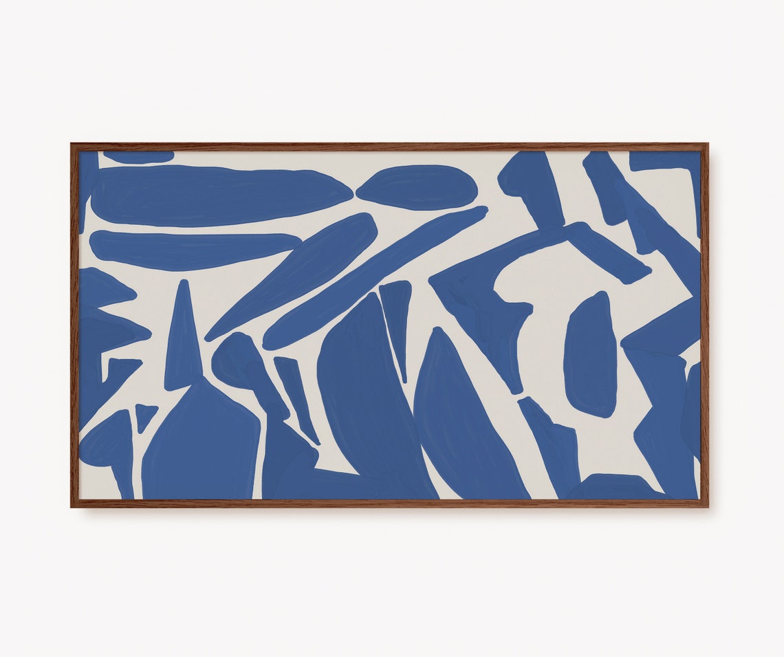 Bold Blue Abstract Organic Shapes Modern Minimalist Decorative Poster