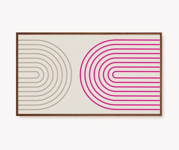 Pink Abstract Retro Rainbow Art, Mid-Century Shapes