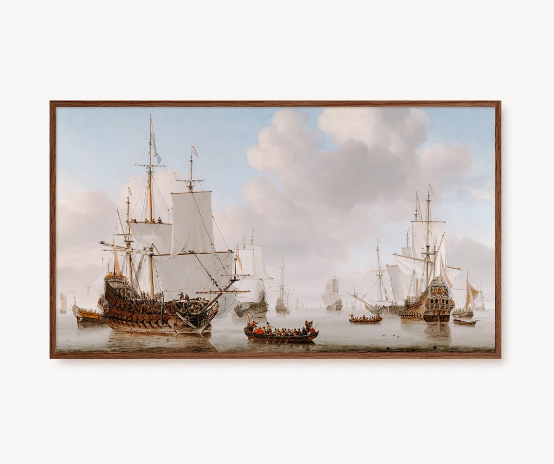 Vintage Coastal Tall Ships Seascape Art Print