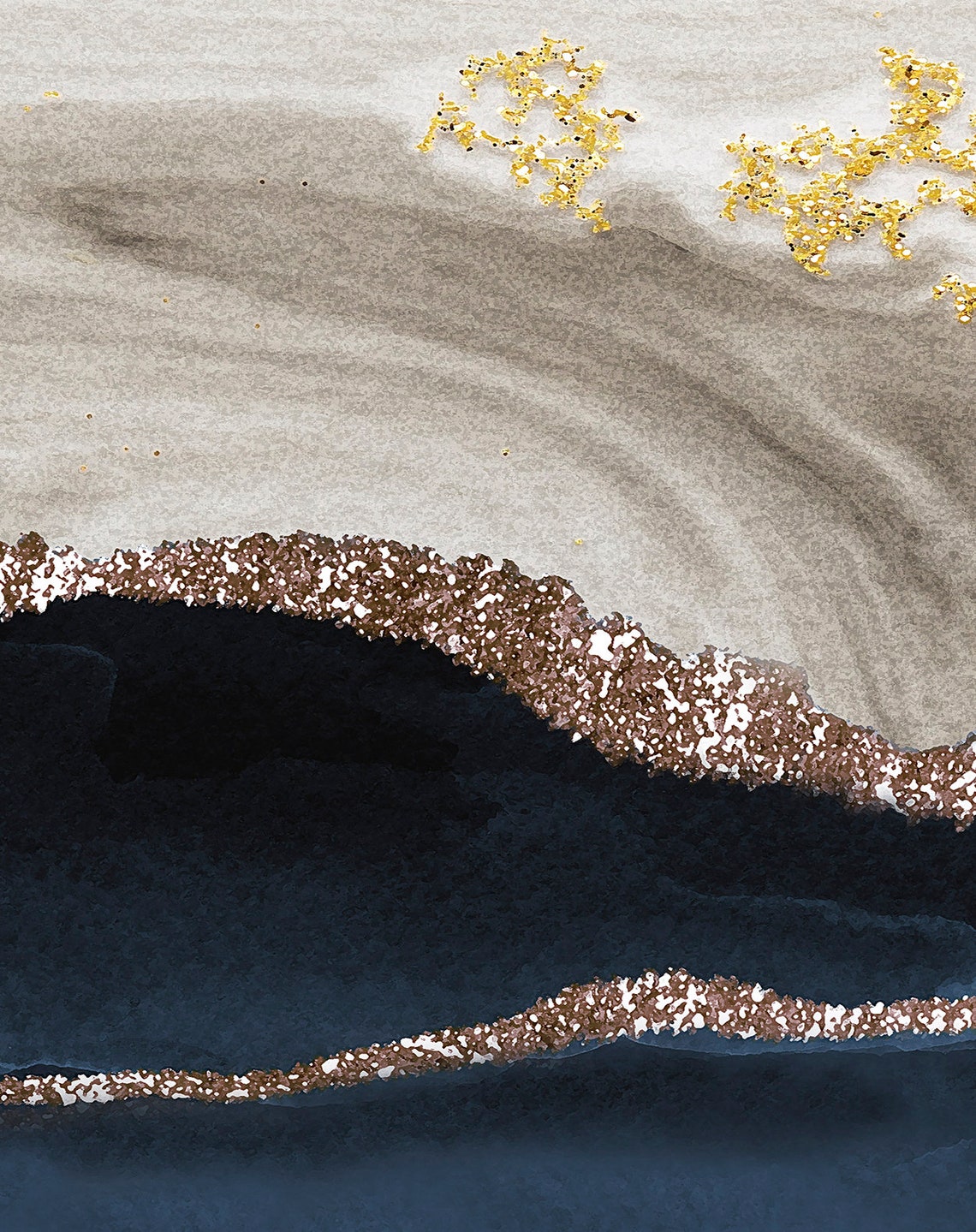 Navy Gold Marble Abstract Landscape Modern Luxury Art Poster - Image 4