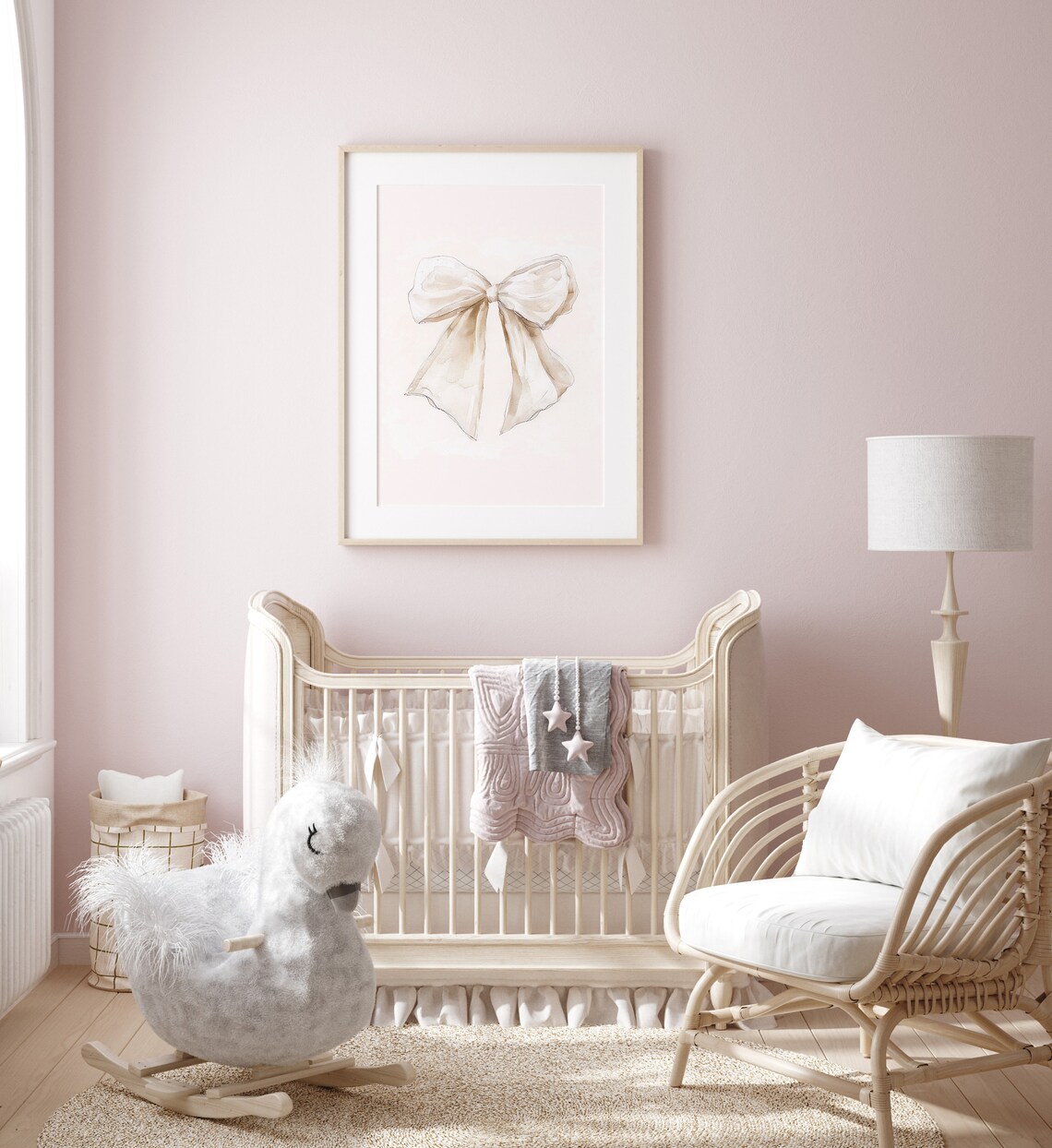 Cream Bow Nursery Art Print, Grandmillennial Coquette - Image 2
