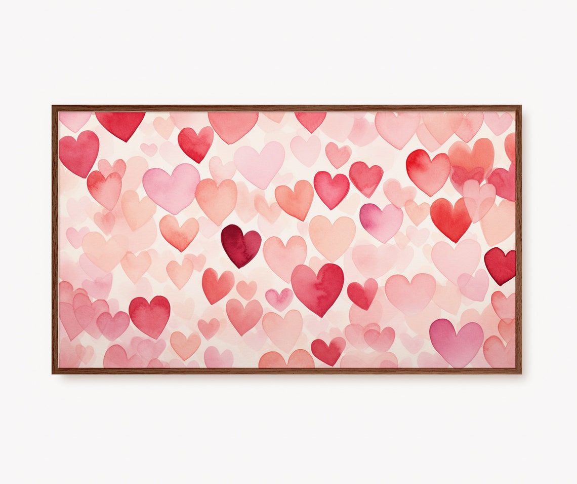 Watercolor Pink and Red Hearts Valentines Day Pattern Wall Art