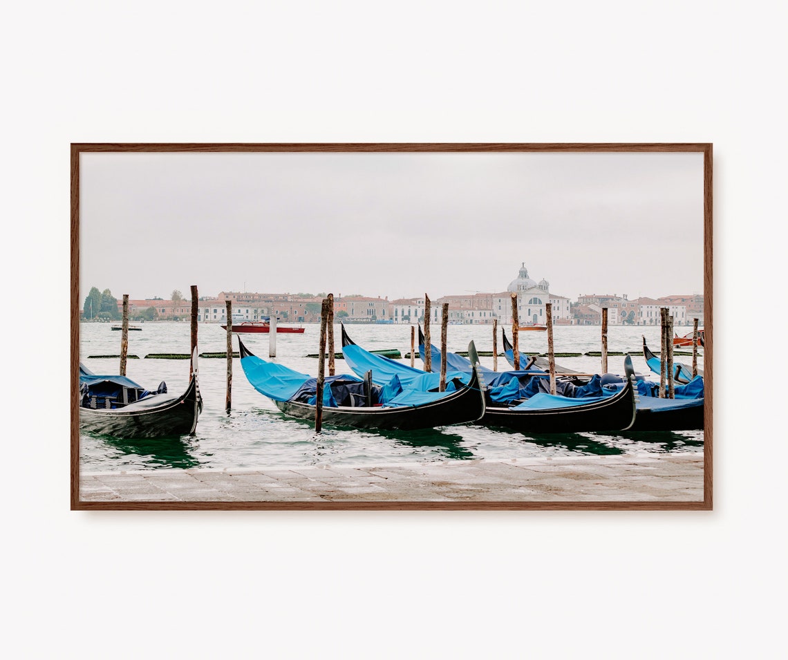 Venice Canal Gondolas With Blue Covers Travel Italy Grand Canal Poster