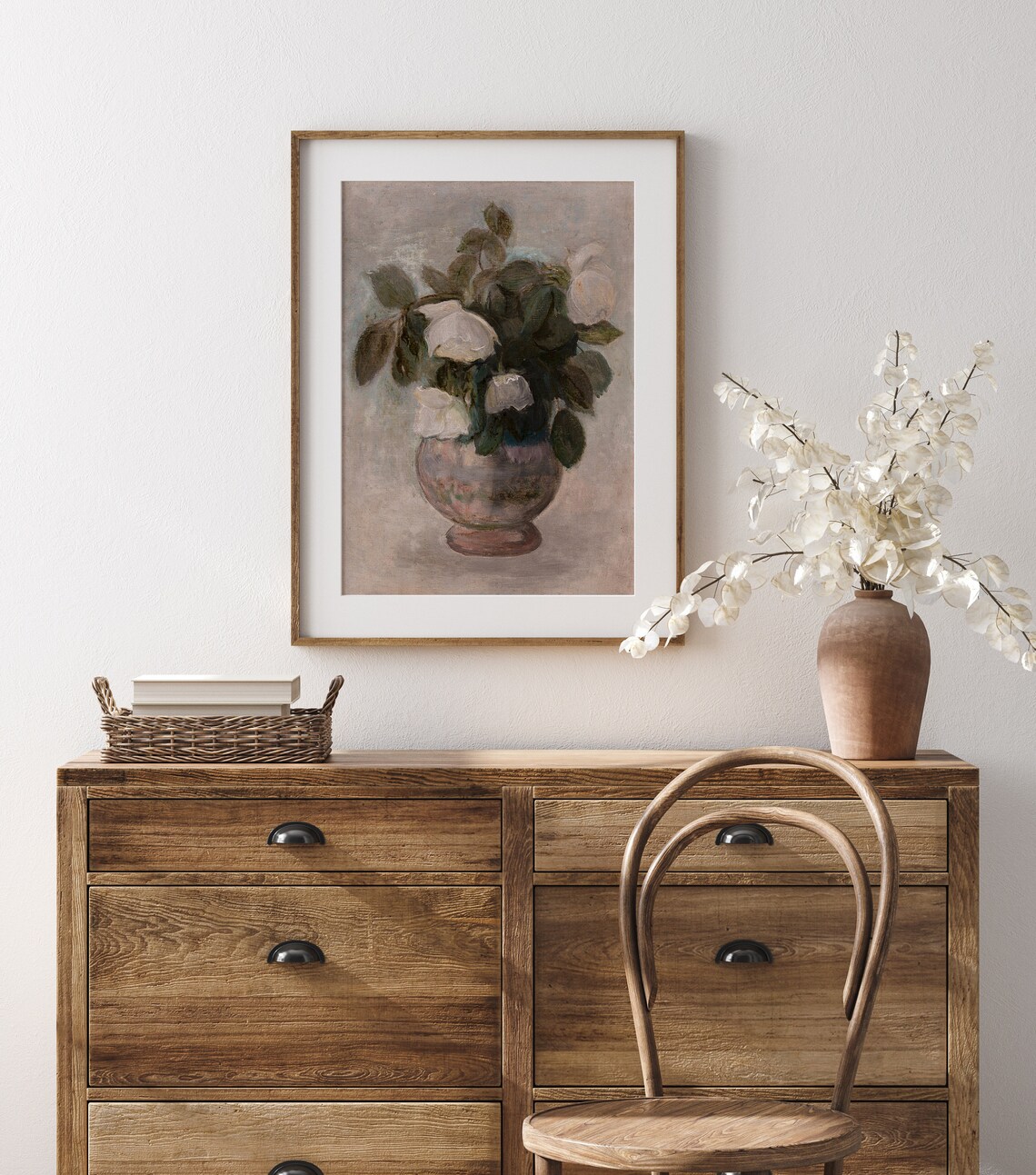 White Roses in Vase Vintage Still Life Floral Painting Poster - Image 2