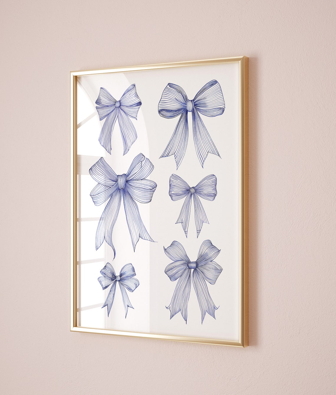 Navy Blue Striped Bows Grandmillennial Coquette Style Poster