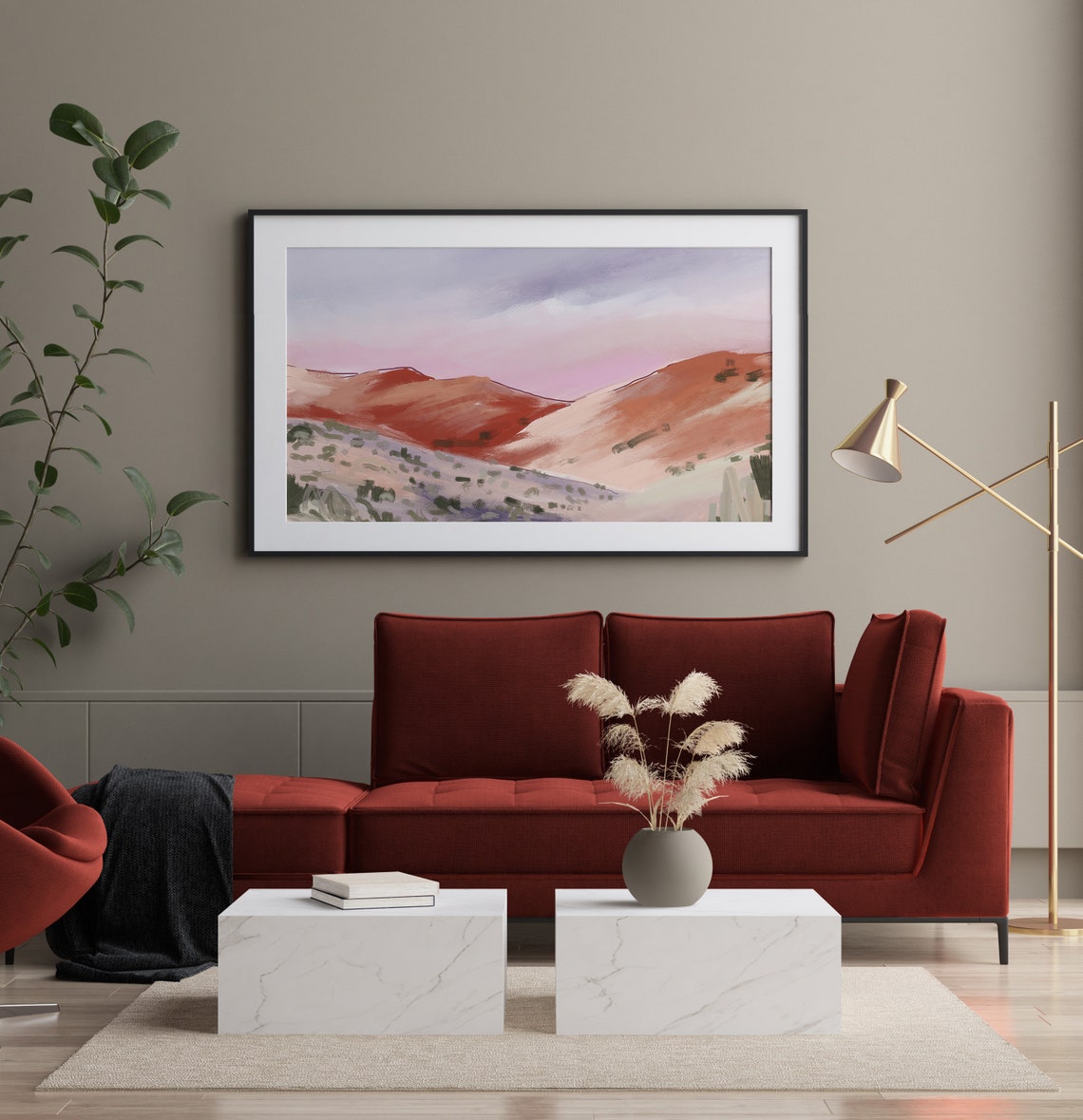 Pink Desert Hills at Dawn Modern Abstract Landscape Painting Poster - Image 2