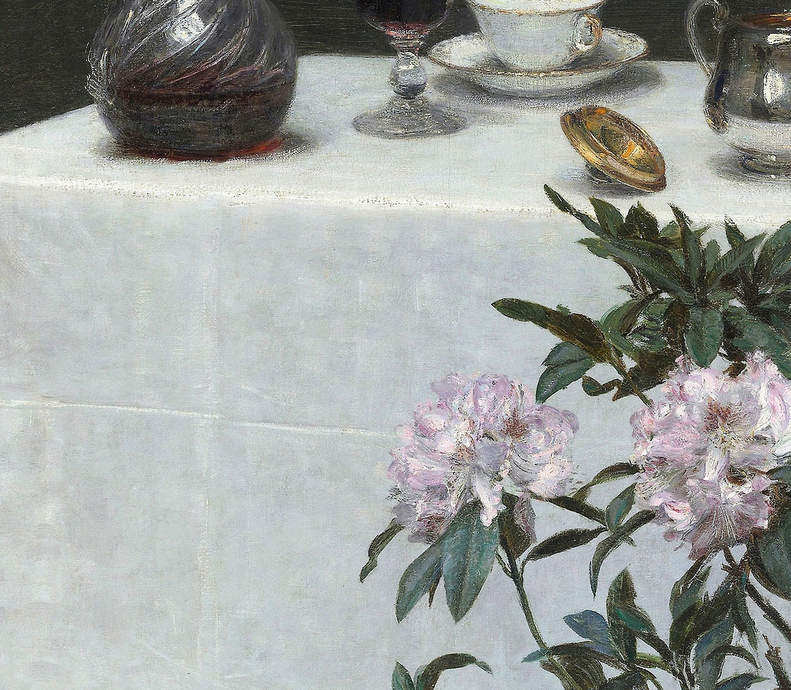 Vintage Table Still Life White Cloth Antique Oil Painting Poster - Image 2