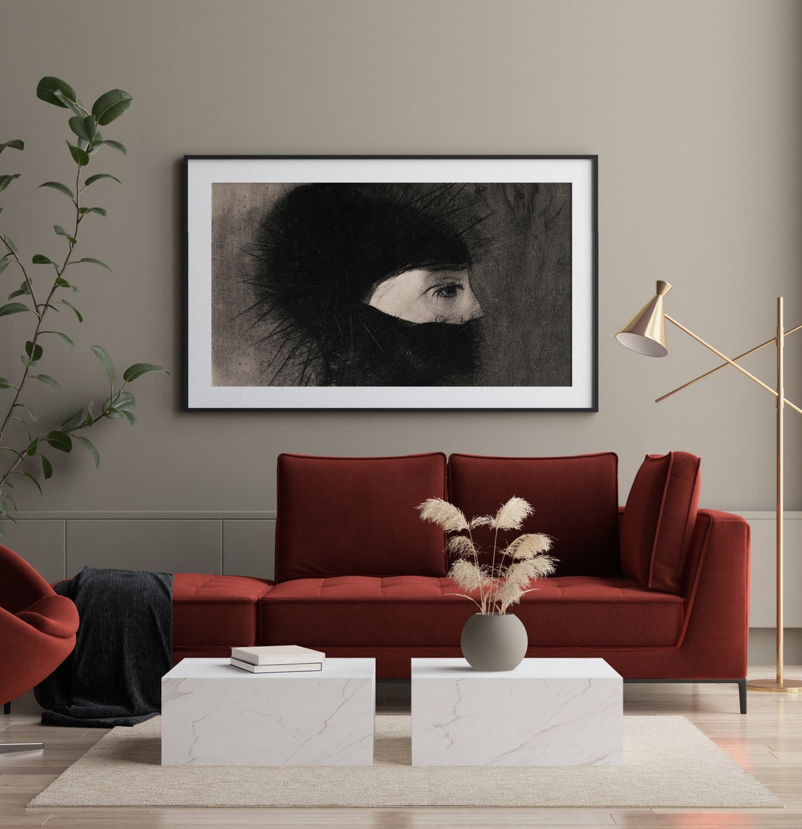 Dark Veiled Eye Portrait Moody Charcoal Halloween Artwork Poster - Image 2