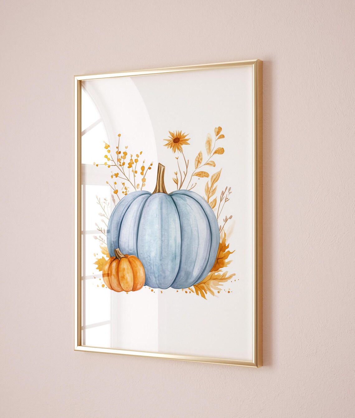 Blue Pumpkins Watercolor Halloween Art Print