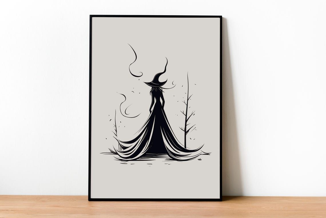 Elegant Witch Silhouette Minimalist Halloween Spooky Poster Art - Image 2