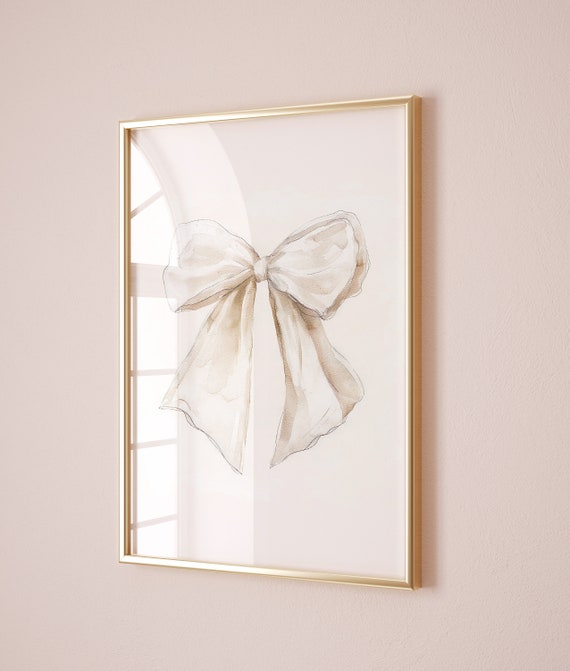 Cream Bow Nursery Art Print, Grandmillennial Coquette