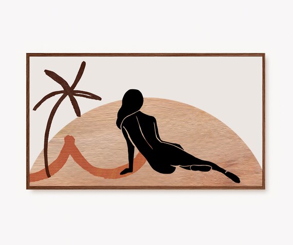 Boho Abstract Woman Silhouette Sunset Beach Palm Modern Art Poster