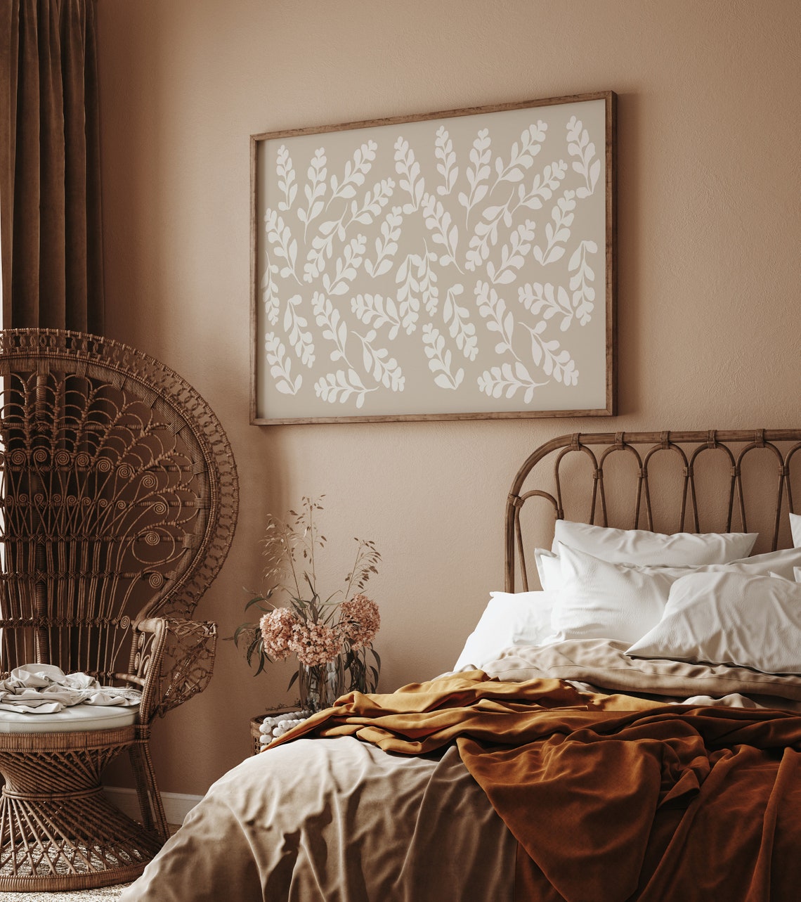 Beige Mid Century Modern Floral Sprig Pattern Decorative Art Poster - Image 2