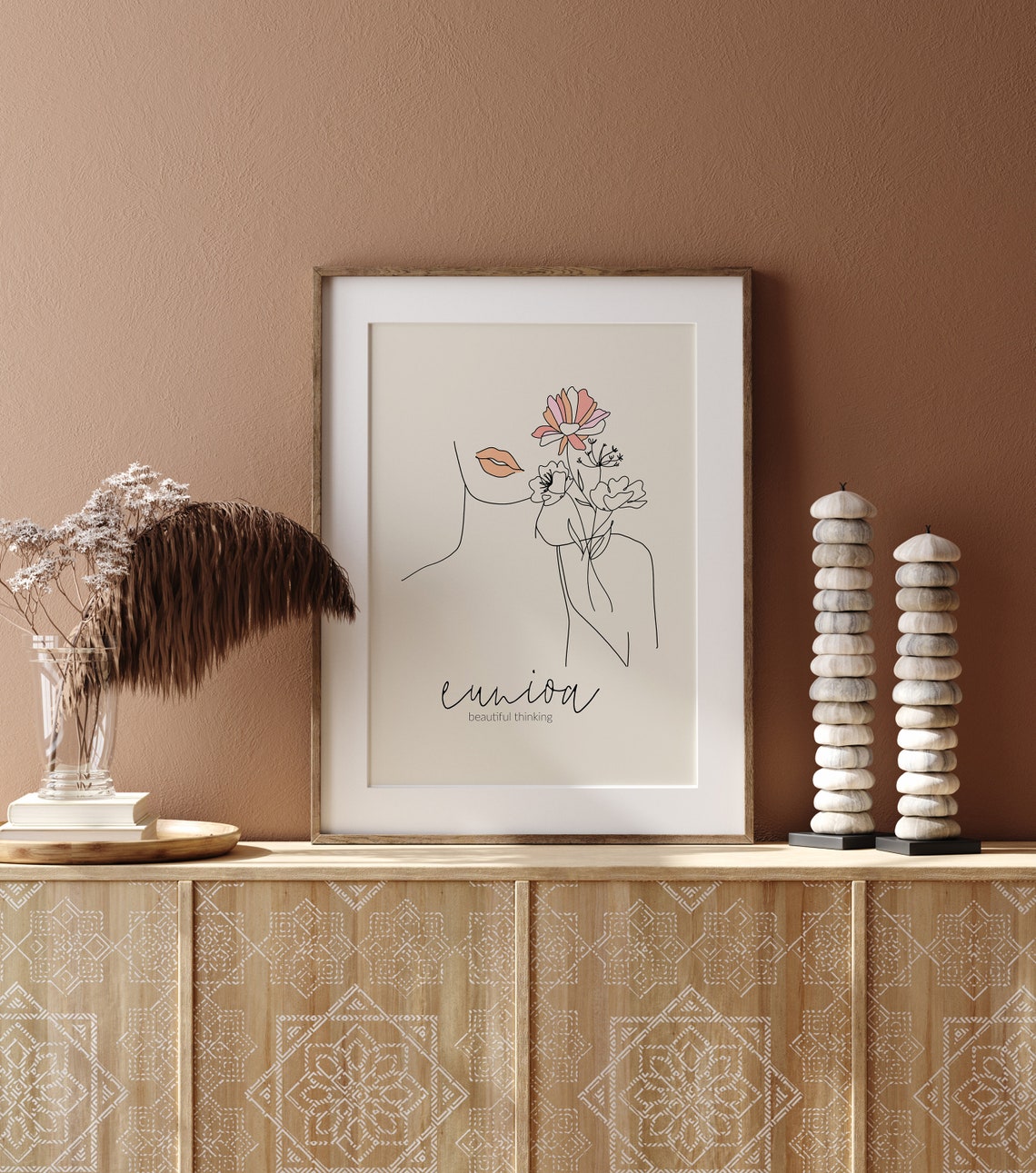 Eunoia Beautiful Thinking Woman Line Art Floral Modern Poster - Image 2