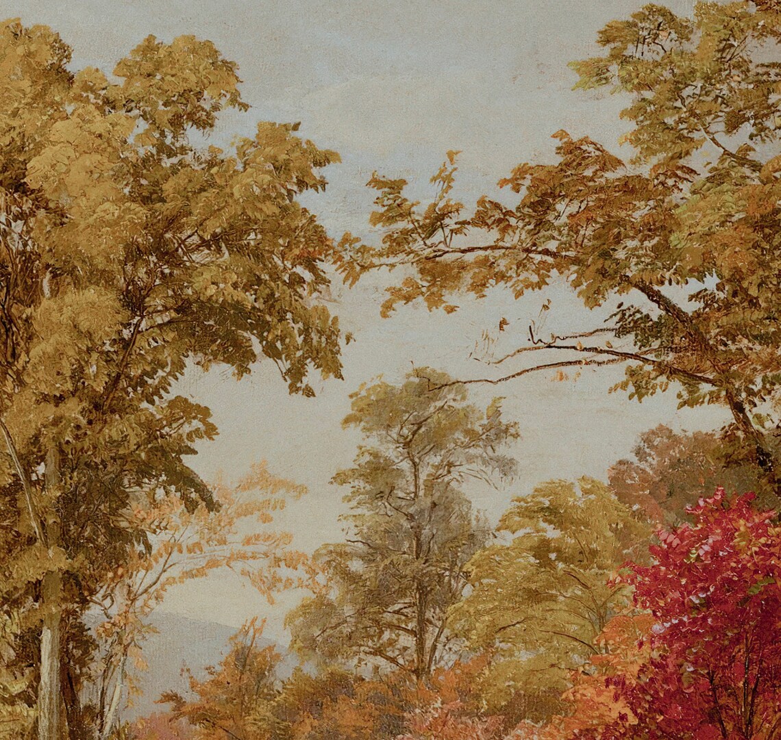 Vintage Autumn Landscape Painting, Moody Fall Country Decor - Image 2