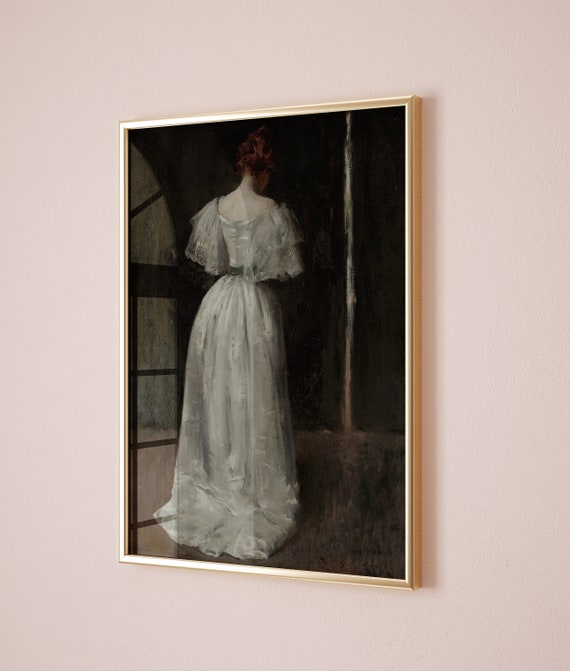 Victorian Woman in White Dress, Vintage Art Print
