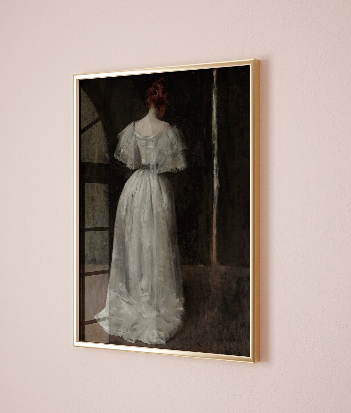 Victorian Woman in White Dress, Vintage Art Print