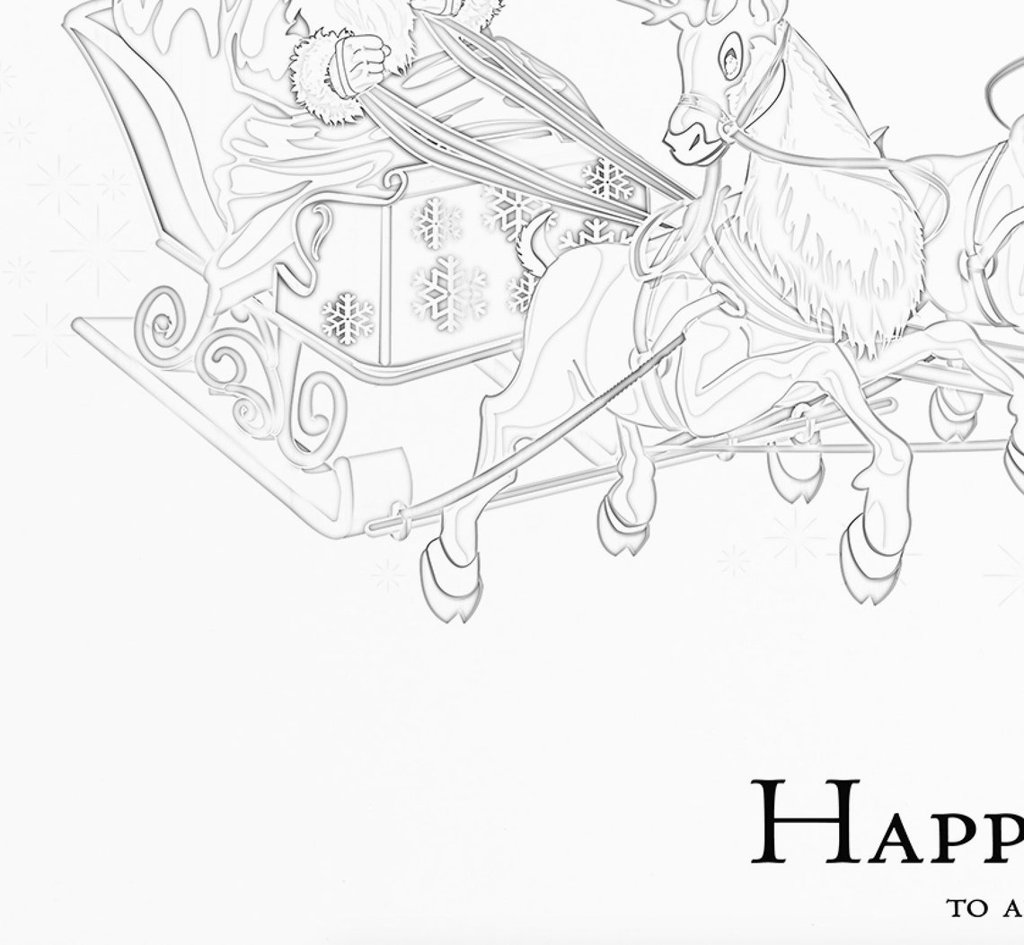 Santa Sleigh Reindeer Line Drawing Minimalist Christmas Poster - Image 2