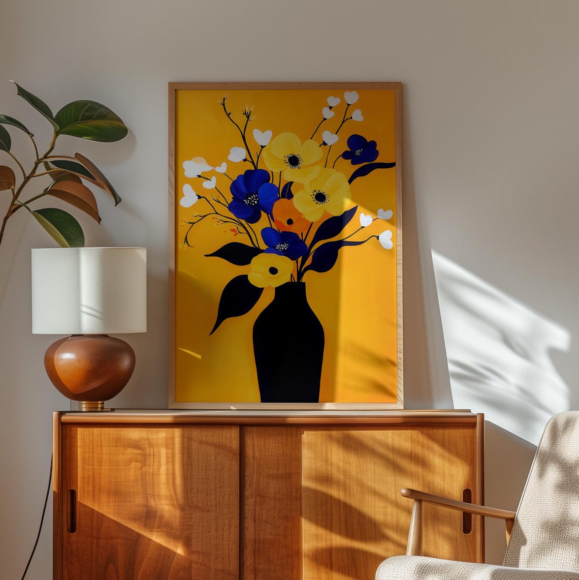Bold Spring Bouquet In Yellow And Blue Vibrant Floral Print Modern Botanical Artwork For Cheerful Home Decor - Image 3