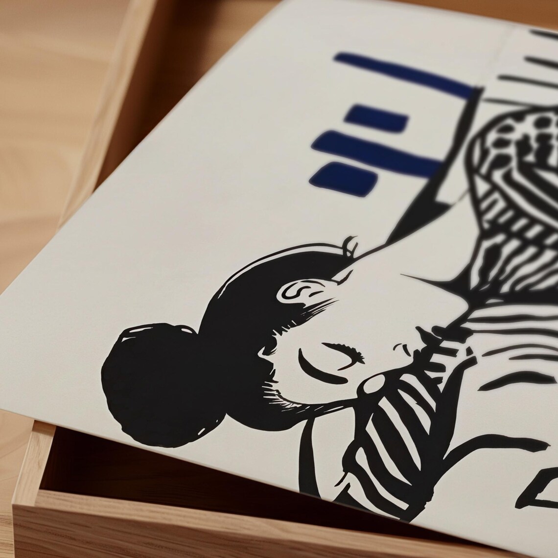Resting Woman in Patterned Dress Black Ink Illustration Poster - Image 3
