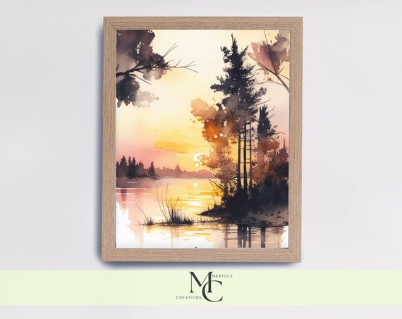 Sunset Landscape Wall Decor For Office Wall Art Housewarming Gift For Sunset Lover Entryway Decor Landscape Watercolor Art Gift For Sun Love