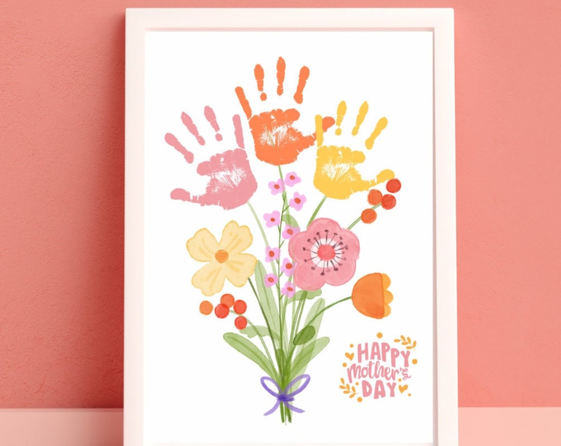 Mother's Day Flower Handprint Art, Floral Poster