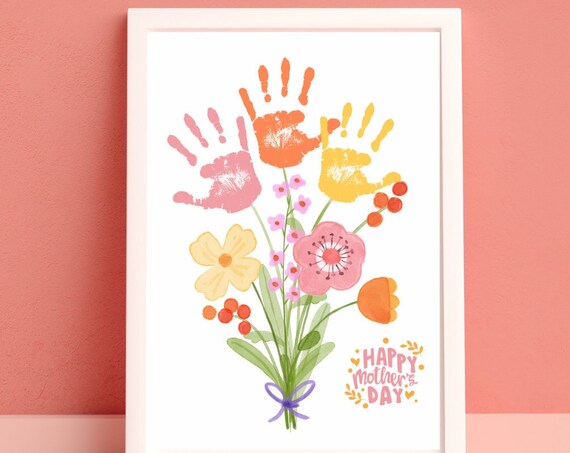 Mother's Day Flower Handprint Art, Floral Poster