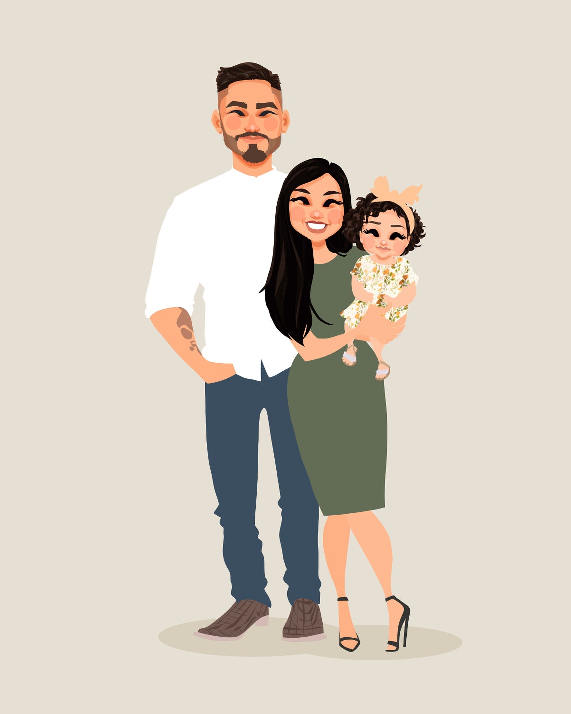 Custom Modern Flat Family of Three Portrait Vector Style Poster - Image 6