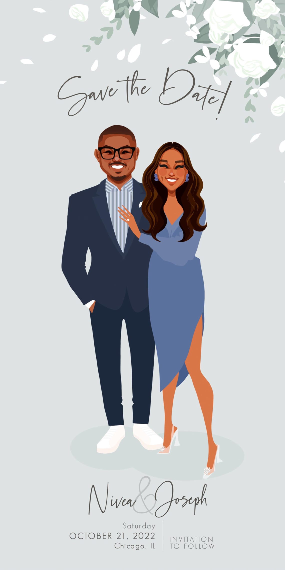 Custom Save the Date Card With Couple Portrait Chicago Poster - Image 4