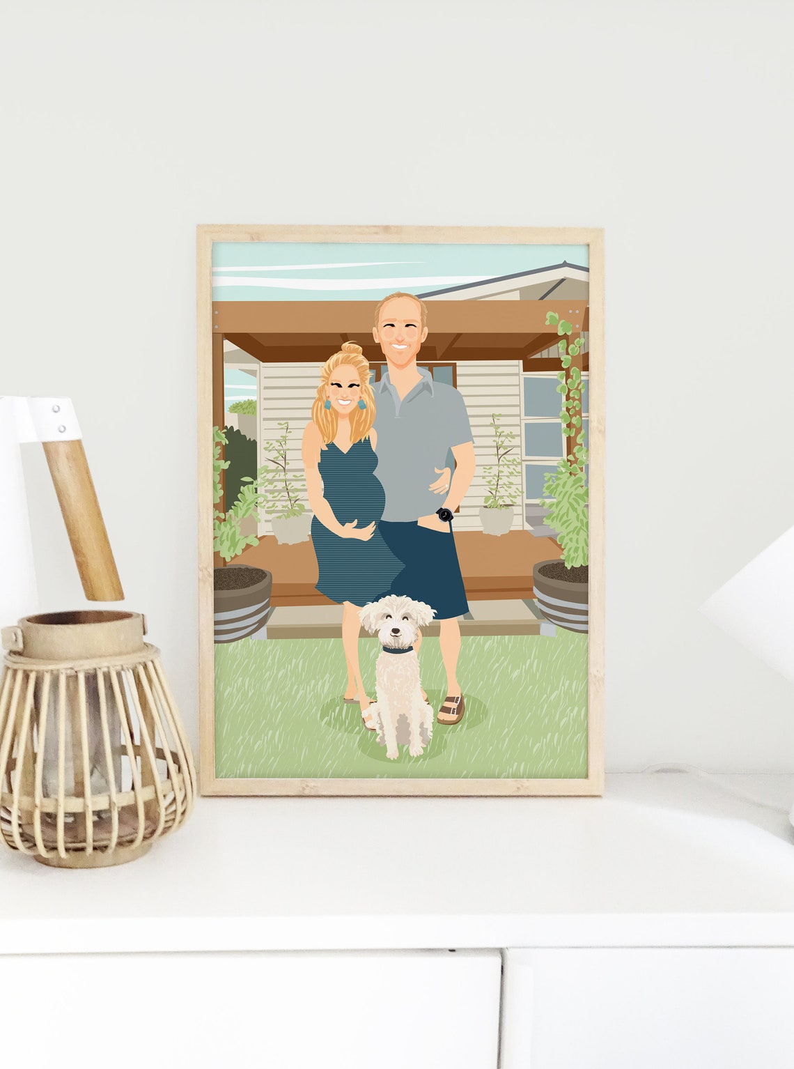 Custom Illustrated Family Portrait With House and Two Dogs Poster - Image 6