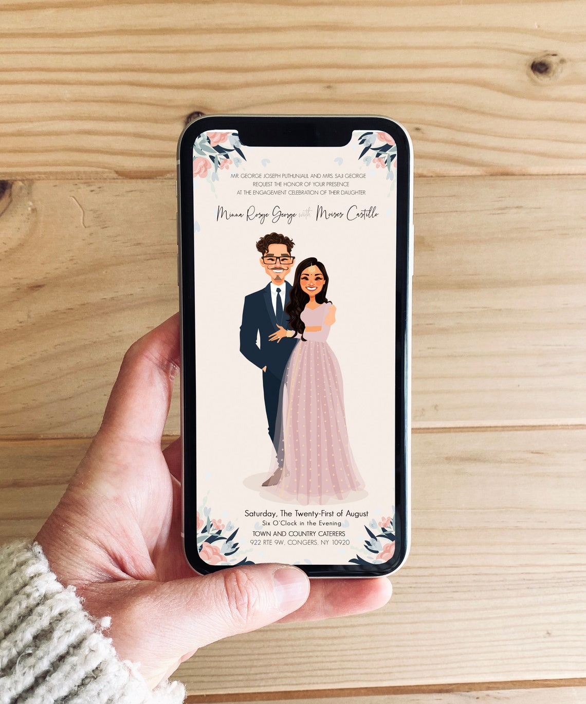 Custom Illustrated Wedding Invitation Couple Portrait Card Poster - Image 6