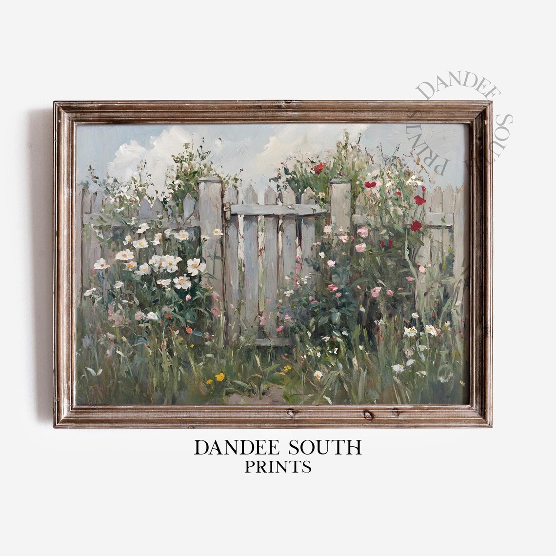 Country Garden Gate Wall Art Open Picket Fence Daisy Flower Painting