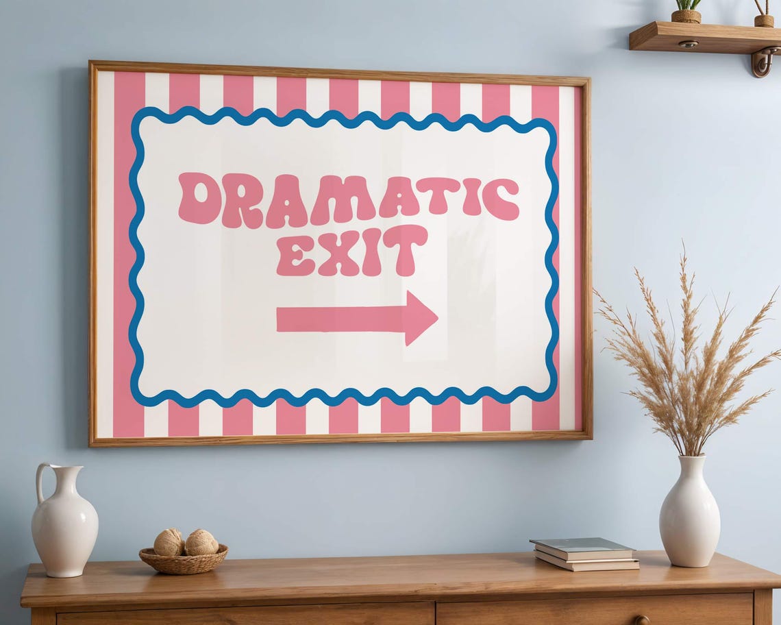 Dramatic Exit Arrow Pink Striped Playful Retro Sign Humor Poster