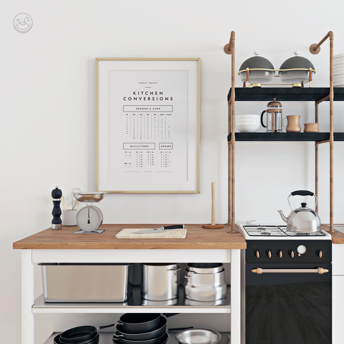 Kitchen Conversions Cheat Sheet Spoons Cups Metric Baking Chart Poster - Image 2