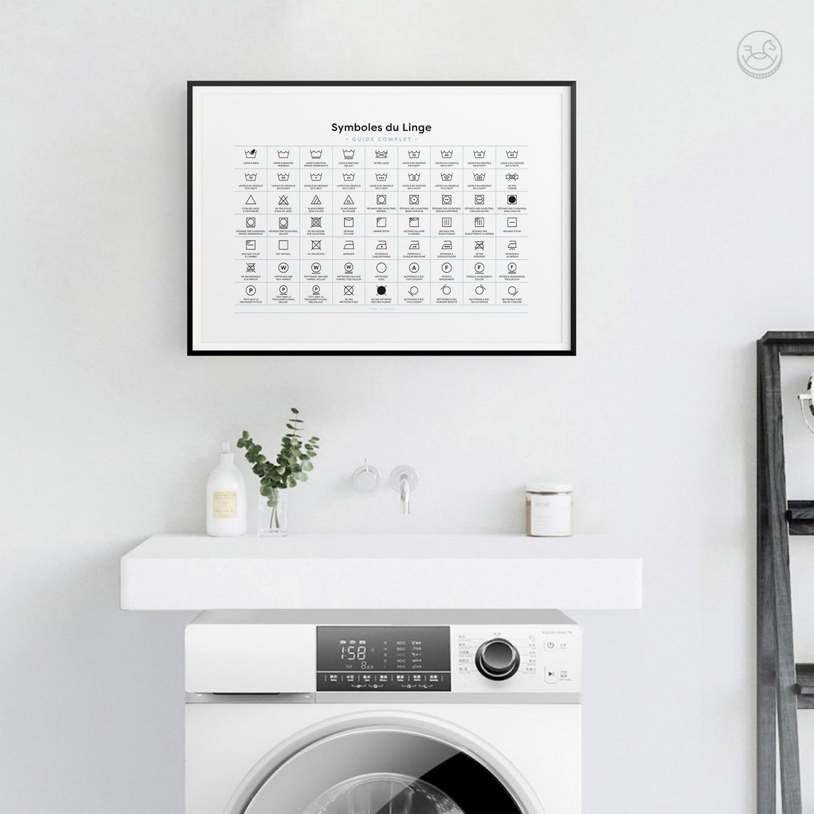 French Laundry Symbols Complete Guide Black Frame Laundry Wall Poster - Image 4