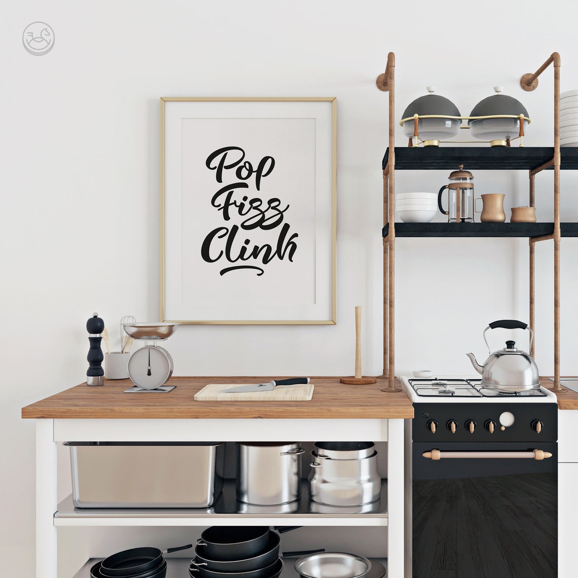 Pop Fizz Clink Champagne Poster Hand Lettered Bar Cart Wall Decor - Image 2