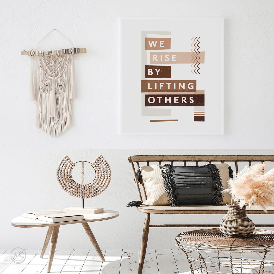 We Rise By Lifting Others Kindness Quote Poster Warm Brown Typography - Image 2