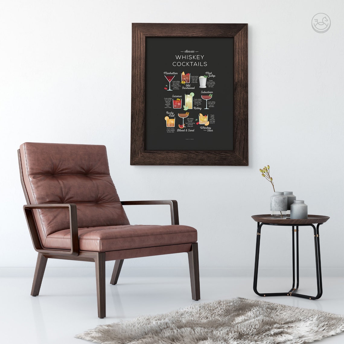 Classic Whiskey Cocktails Black Background Bourbon Recipe Chart Poster - Image 3