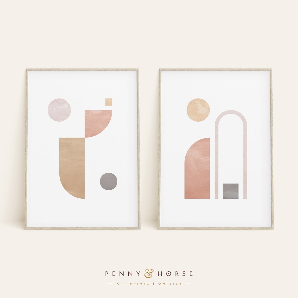 Boho Geometric Abstract Pair Blush and Beige Minimalist Shapes Poster