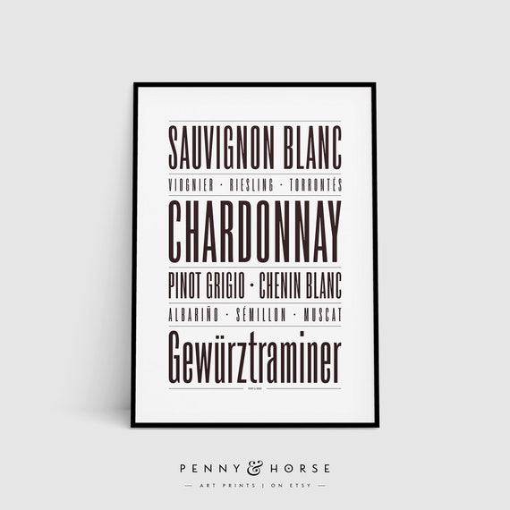 White Wine Type Typography Art Print, Kitchen Decor