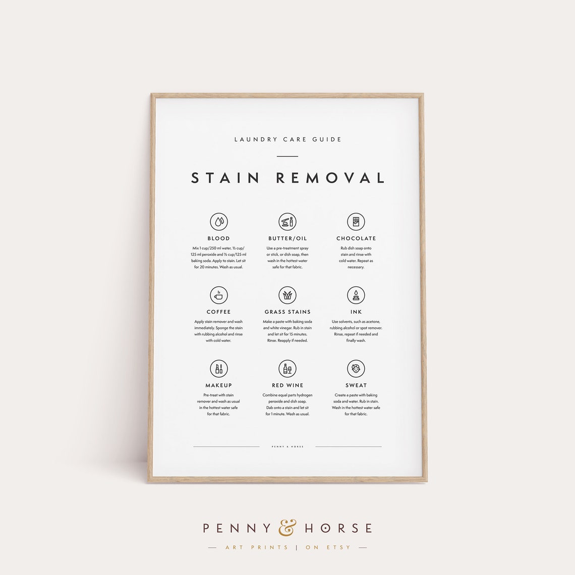 Stain Removal Laundry Care Guide English Home Reference Poster