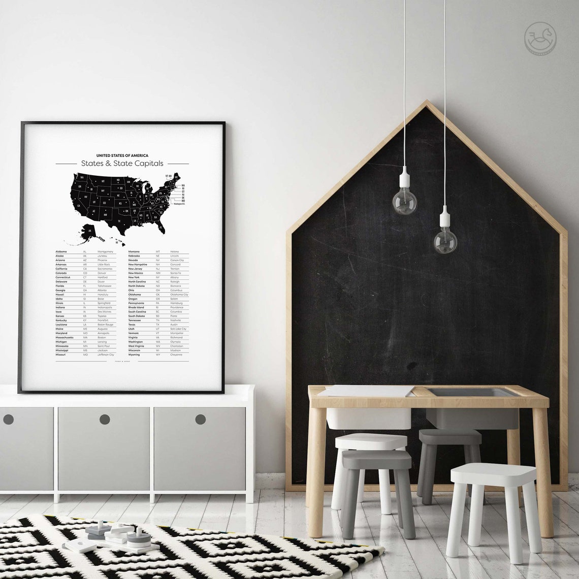 United States Map States and Capitals Educational Wall Chart Poster - Image 4