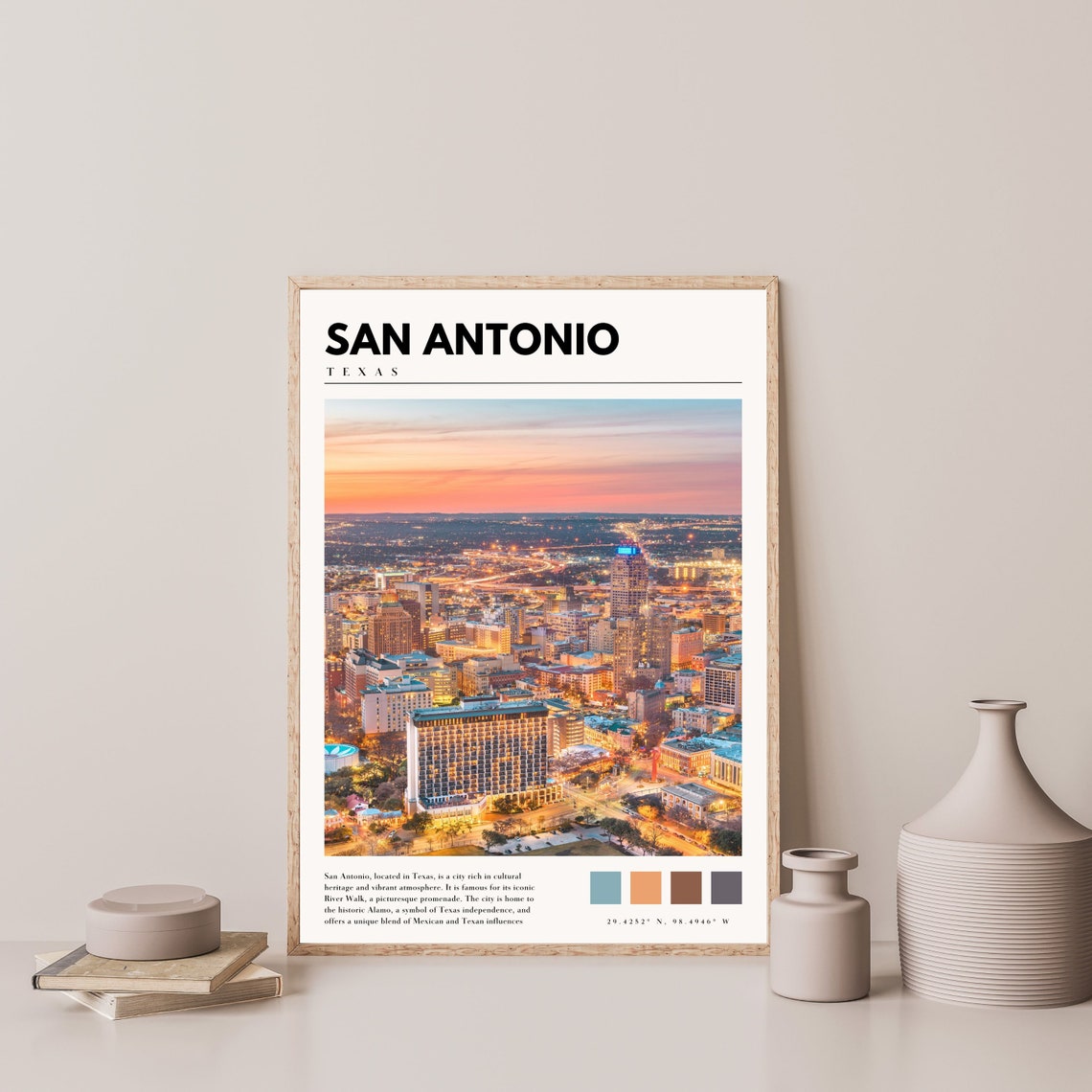 San Antonio Texas Dusk Skyline Aerial City View at Night Poster - Image 4