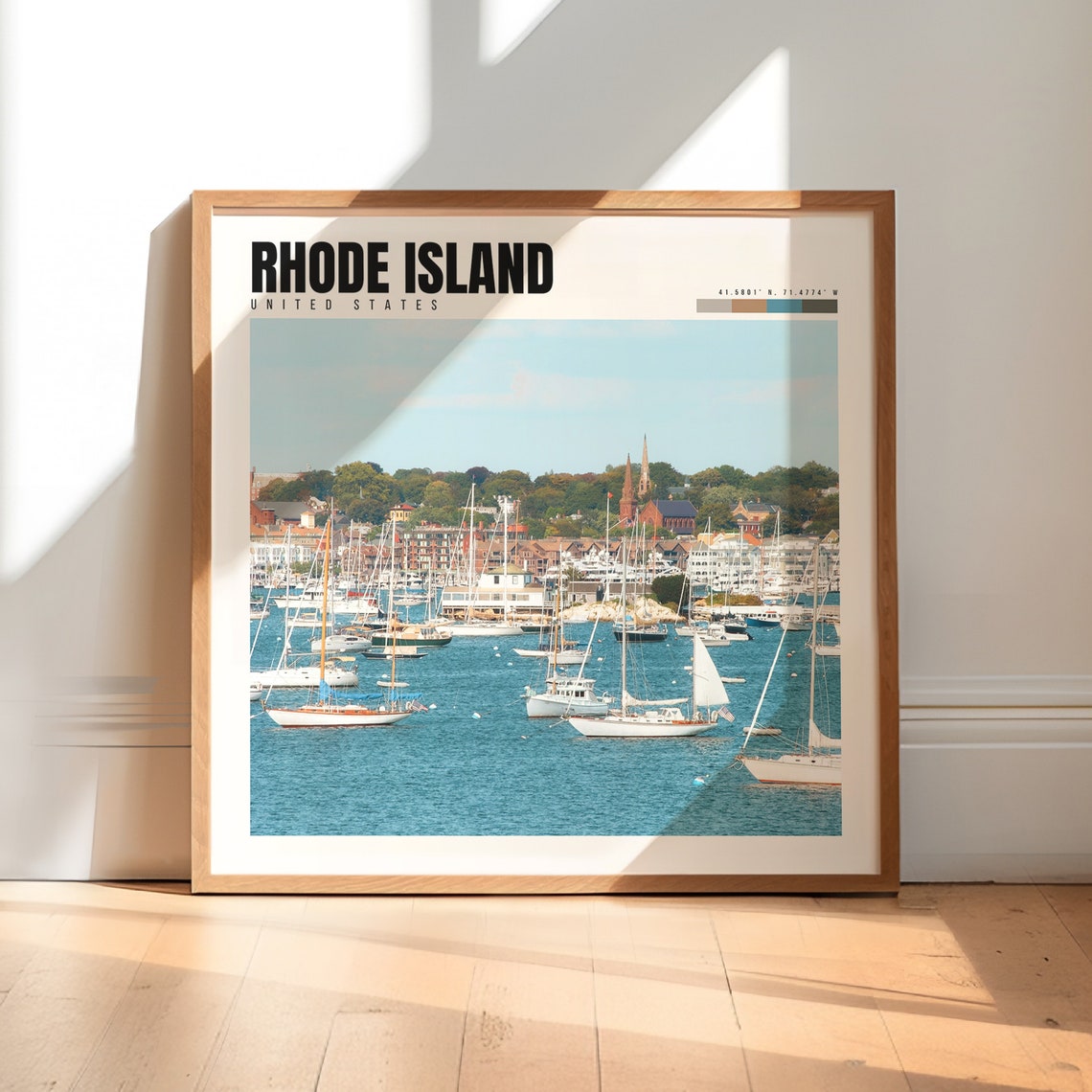 Rhode Island Harbor Sailboats Marina Blue Water Scene Poster