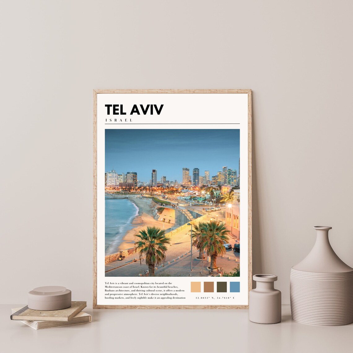 Tel Aviv Israel Beach Promenade Dusk City Lights Skyline Poster - Image 4