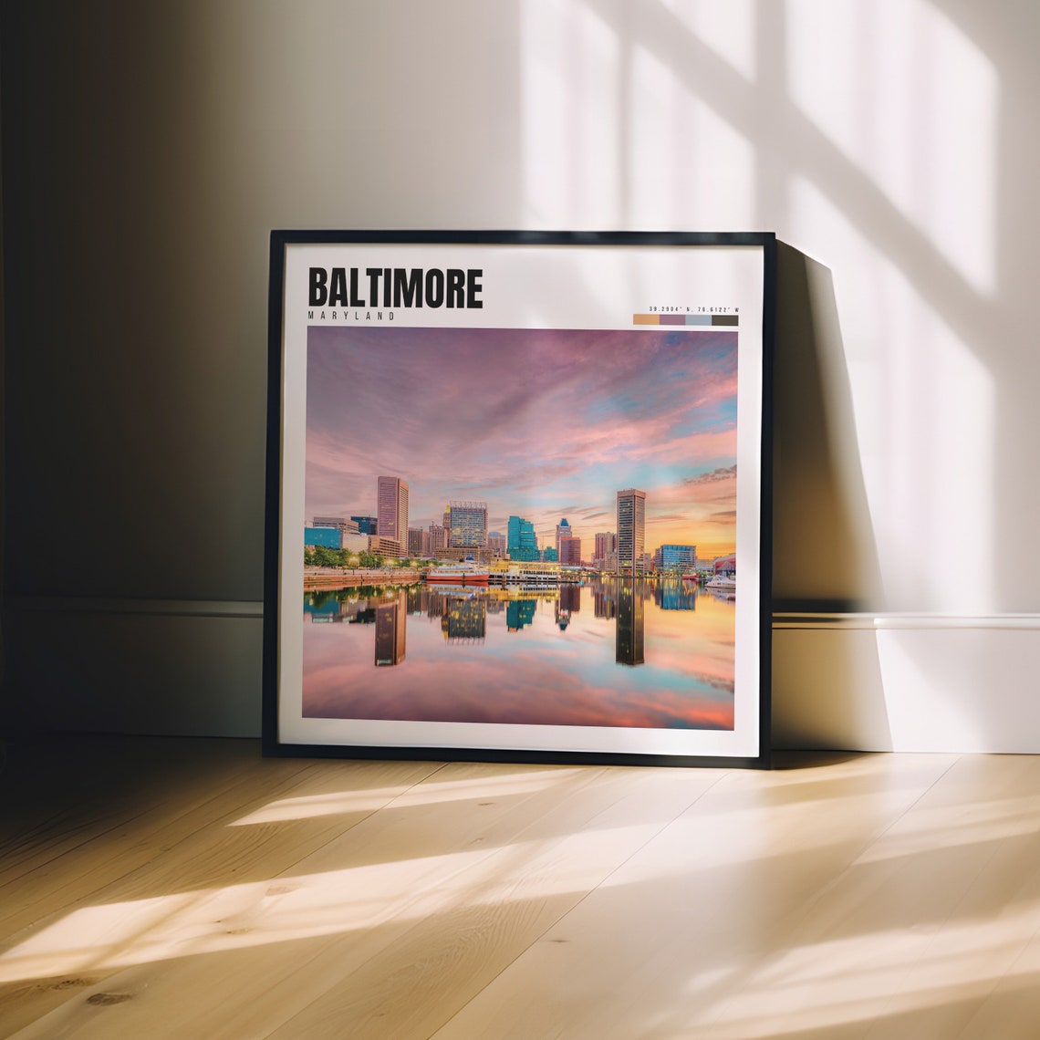 Baltimore Maryland Inner Harbor Sunset Skyline Water Reflection Poster - Image 3