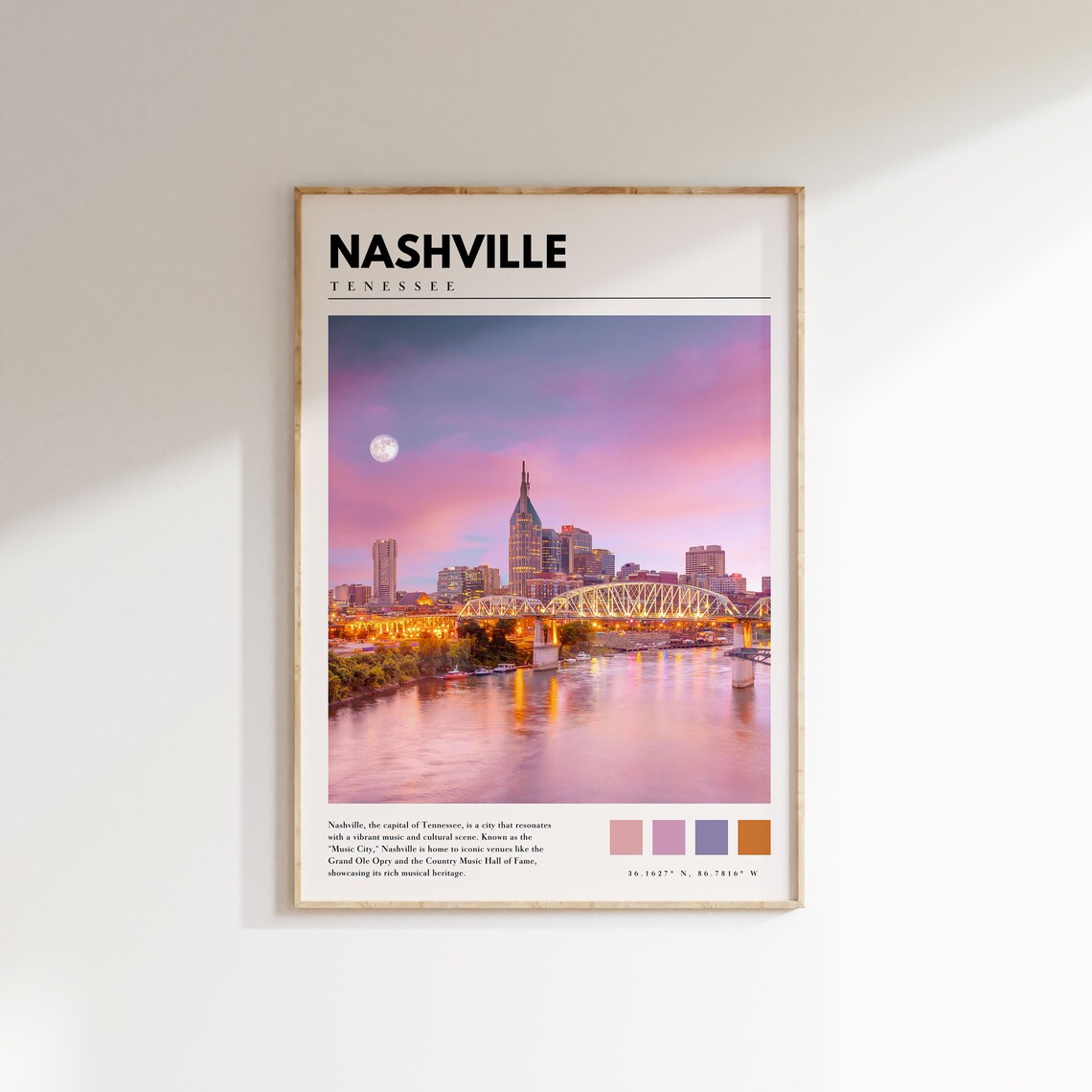 Nashville Tennessee City Poster, Travel Wall Art