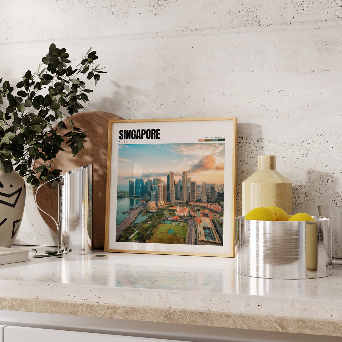 Singapore Poster with Marina Bay Skyline at Warm Sunset Glow - Image 4