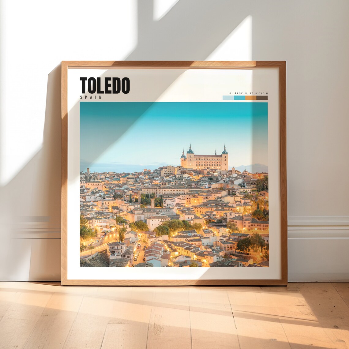 Toledo Spain Alcazar Hilltop Old Town Dusk Golden Lights View Poster